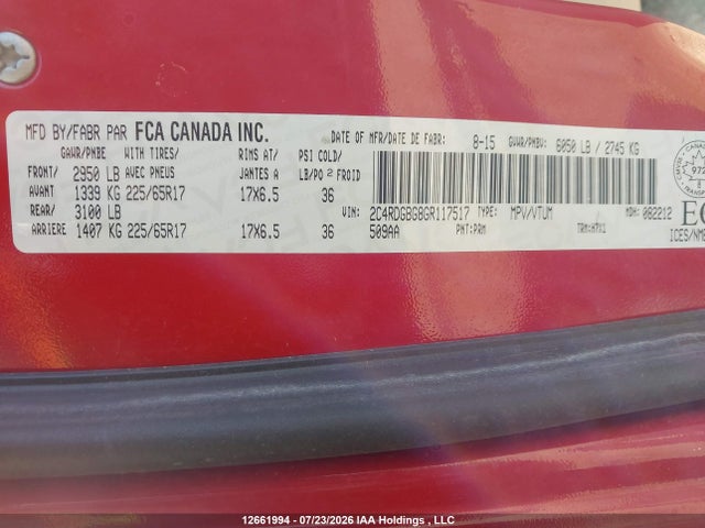 2016 Dodge Grand Caravan Se/sxt მანქანა იყიდება აუქციონზე, vin: 2C4RDGBG8GR117517, აუქციონის ნომერი: 12661994
