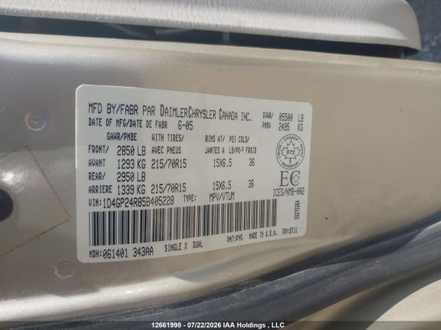 Продаж на аукціоні авто 2005 Dodge Grand Caravan Se, vin: 1D4GP24R85B405228, номер лоту: 12661998