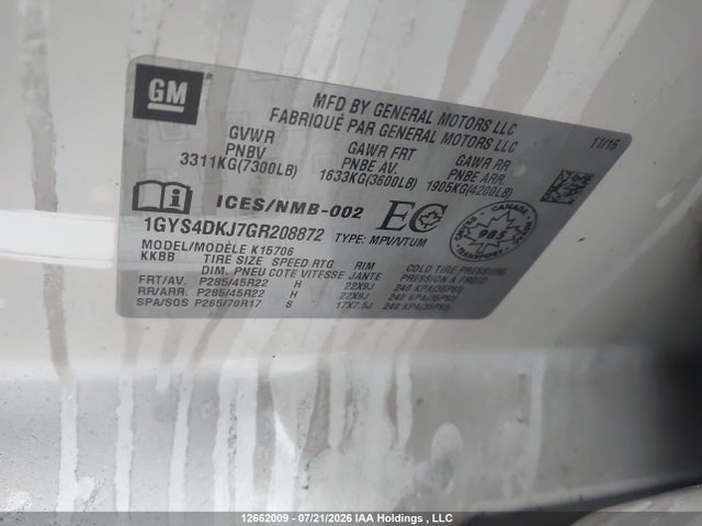 Aukcja sprzedaży 2016 Cadillac Escalade Platinum, vin: 1GYS4DKJ7GR208872, numer aukcji: 12662009