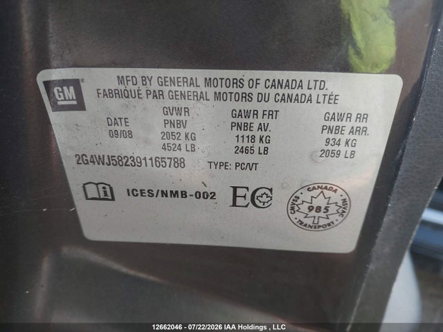 Aukcja sprzedaży 2009 Buick Allure Cxl, vin: 2G4WJ582391165788, numer aukcji: 12662046