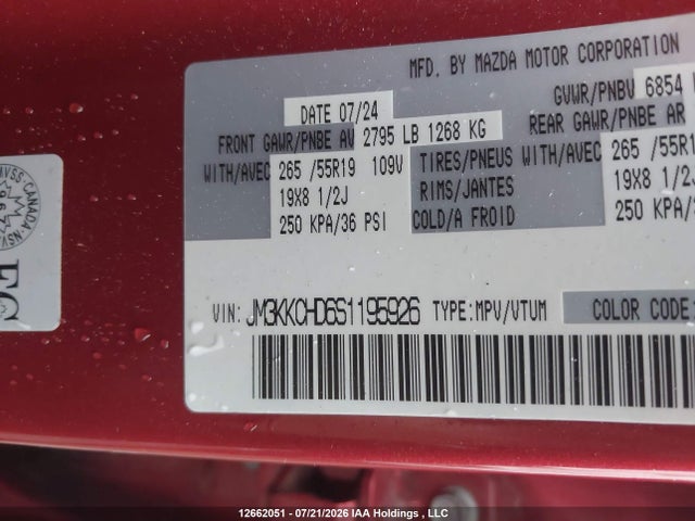 Aukcja sprzedaży 2025 Mazda Cx-90 Premium Sport, vin: JM3KKCHD6S1195926, numer aukcji: 12662051