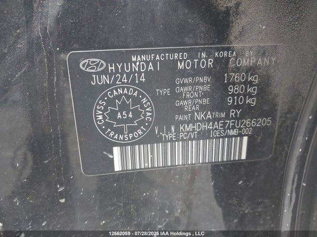 Продажа на аукционе авто 2015 Hyundai Elantra, vin: KMHDH4AE7FU266205, номер лота: 12662059