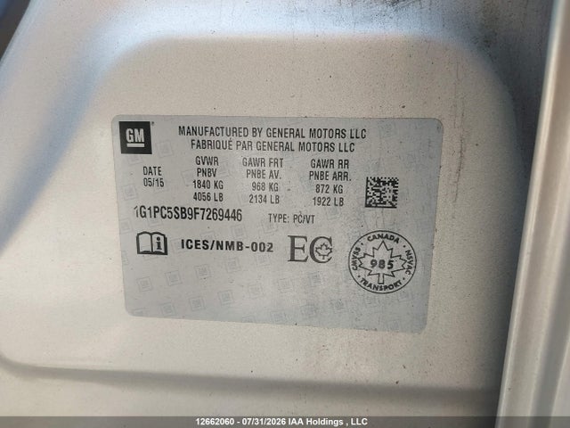 Chevrolet CRUZE LT 2015 1G1PC5SB9F7269446 Image 9