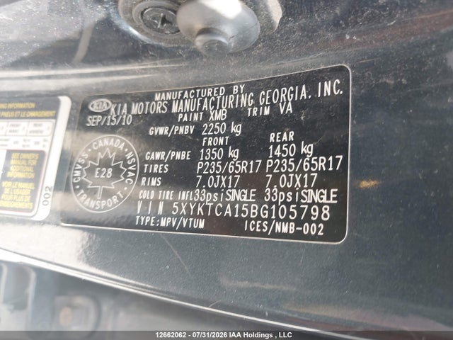 Продаж на аукціоні авто 2011 Kia Sorento Lx, vin: 5XYKTCA15BG105798, номер лоту: 12662062