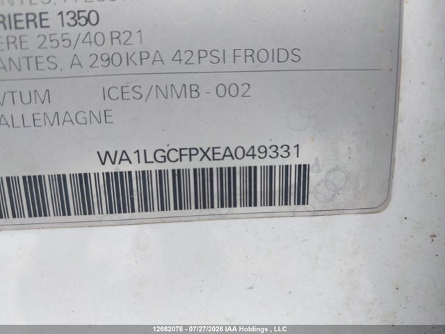 Aukcja sprzedaży 2014 Audi Sq5, vin: WA1LGCFPXEA049331, numer aukcji: 12662078