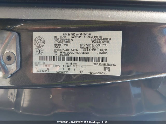 Ford ESCAPE SE 2017 1FMCU9GD7HUD98337 Image 9