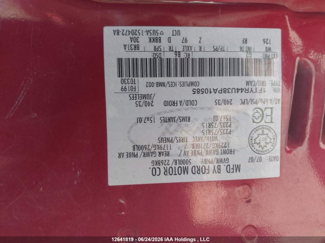 12641819 :رقم المزاد ، 1FTYR44U38PA10585 vin ، 2008 Ford Ranger Sport/xl/xlt مزاد بيع