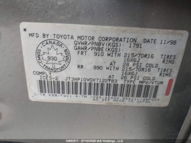 Продаж на аукціоні авто 1999 Toyota Rav4, vin: JT3HP10V0X7122783, номер лоту: 12653517