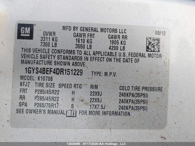 Продажа на аукционе авто 2013 Cadillac Escalade, vin: 1GYS4BEF4DR151229, номер лота: 12626498