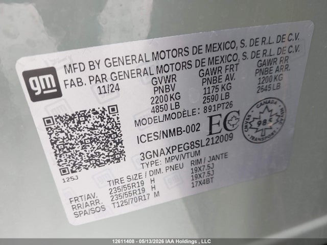 3GNAXPEG8SL212009 Chevrolet Equinox Lt Awd