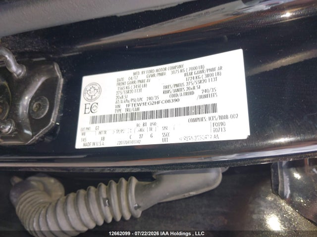 Продажа на аукционе авто 2017 Ford F-150 Xlt, vin: 1FTEW1EG2HFC08390, номер лота: 12662099