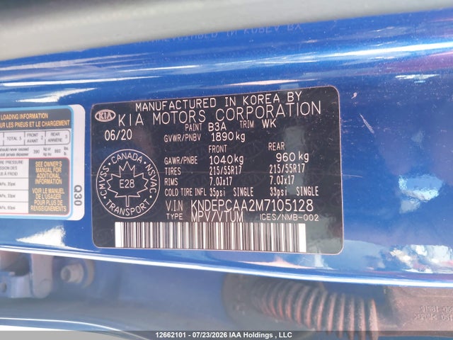 12662101 :رقم المزاد ، KNDEPCAA2M7105128 vin ، 2021 Kia Seltos Lx مزاد بيع