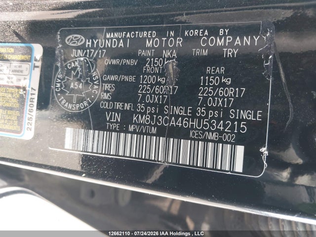 Продажа на аукционе авто 2017 Hyundai Tucson Limited/sport And Eco/se, vin: KM8J3CA46HU534215, номер лота: 12662110