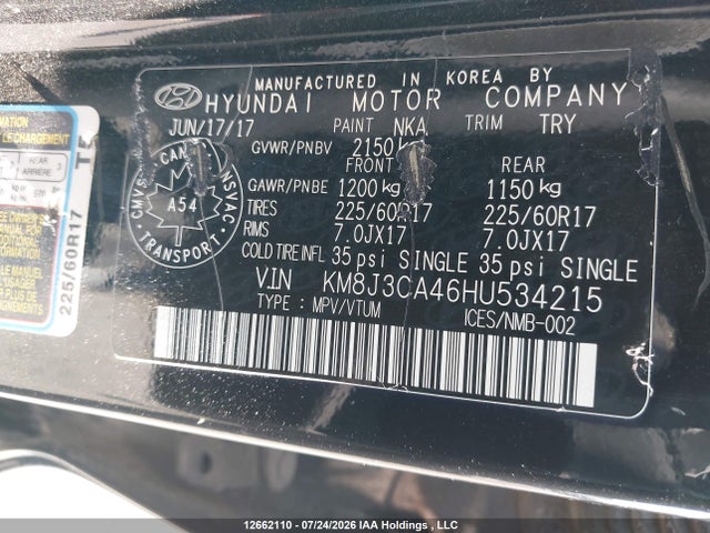 Продажа на аукционе авто 2017 Hyundai Tucson Limited/sport And Eco/se, vin: KM8J3CA46HU534215, номер лота: 12662110