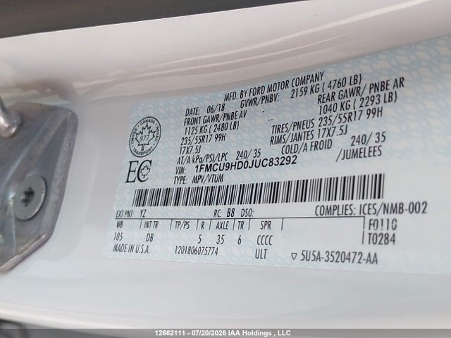 Ford ESCAPE SEL 2018 1FMCU9HD0JUC83292 Image 9
