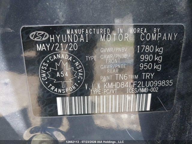 Продаж на аукціоні авто 2020 Hyundai Elantra Preferred With Sun And Safety Package Auto Ivt, vin: KMHD84LF2LU099835, номер лоту: 12662113