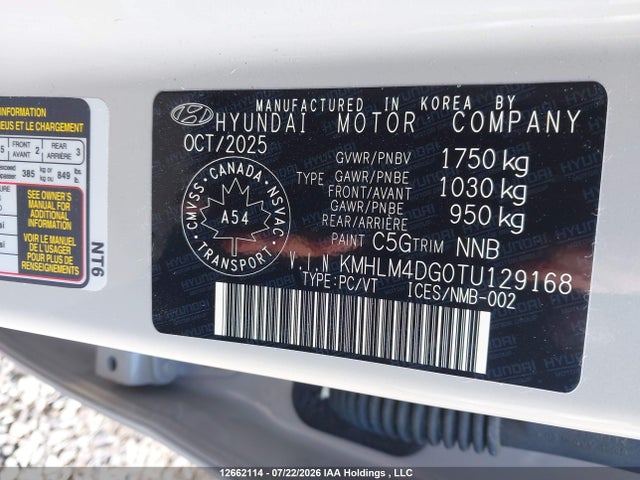 Aukcja sprzedaży 2026 Hyundai Elantra Sel Sport, vin: KMHLM4DG0TU129168, numer aukcji: 12662114