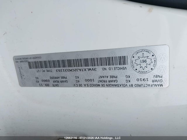 Aukcja sprzedaży 2012 Volkswagen Jetta 2.5l Highline, vin: 3VWLX7AJ2CM331153, numer aukcji: 12662116