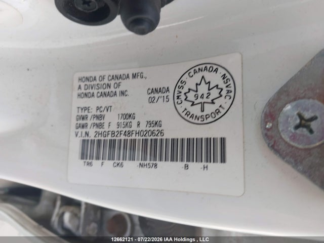 Продажа на аукционе авто 2015 Honda Civic Lx, vin: 2HGFB2F48FH020626, номер лота: 12662121