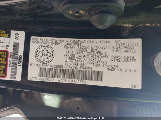 Aukcja sprzedaży 2014 Toyota Tacoma V6, vin: 5TFMU4FN0EX022000, numer aukcji: 12662123