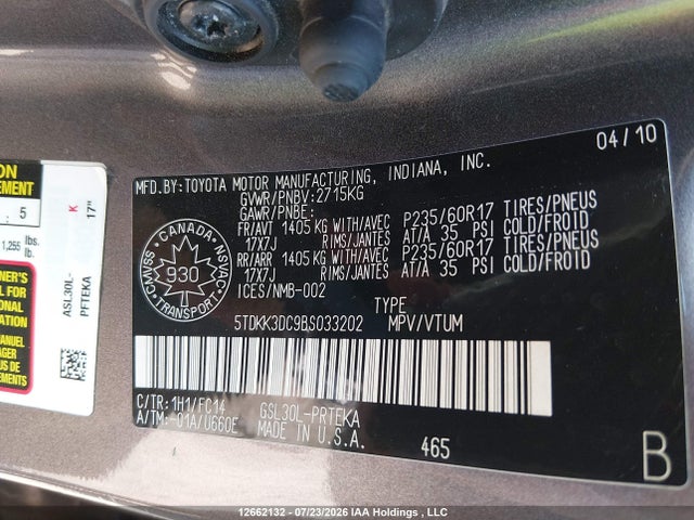 Aukcja sprzedaży 2011 Toyota Sienna Le V6, vin: 5TDKK3DC9BS033202, numer aukcji: 12662132