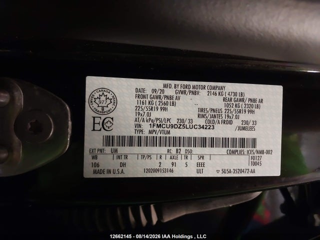 Ford Escape Titanium 2020 1FMCU9DZ5LUC34223 Image 9