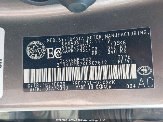 Toyota COROLLA SE 2019 2T1BURHE7KC207642 Image 19