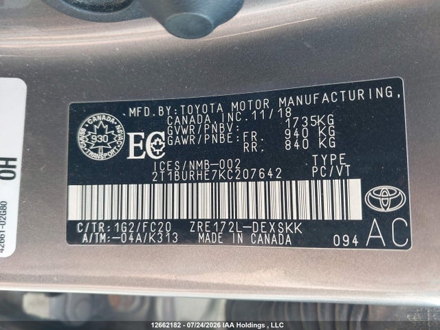 Toyota COROLLA SE 2019 2T1BURHE7KC207642 Image 9