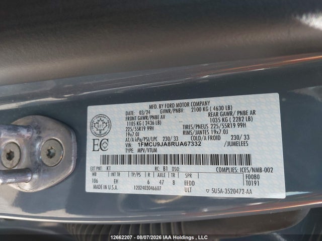 Продажа на аукционе авто 2024 Ford Escape Platinum, vin: 1FMCU9JA8RUA67332, номер лота: 12662207