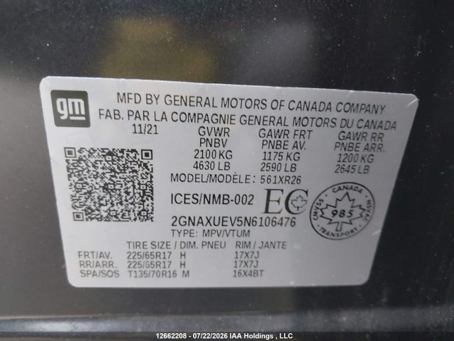 Chevrolet Equinox 2022 2GNAXUEV5N6106476 Image 9