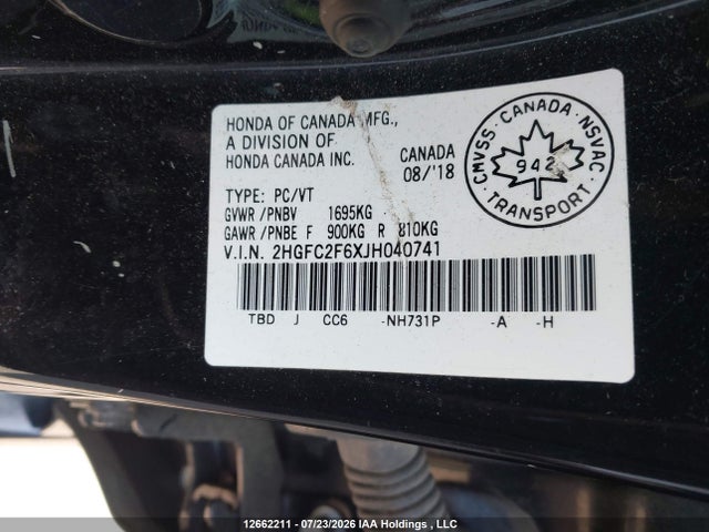 Honda Civic 2018 2HGFC2F6XJH040741 Image 19