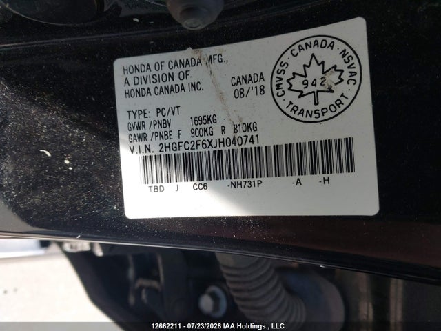 Honda Civic 2018 2HGFC2F6XJH040741 Image 9