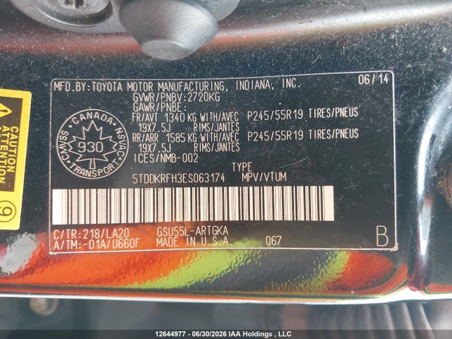 Toyota Highlander Limited/ltd Platnum 2014 5TDDKRFH3ES063174 Image 9