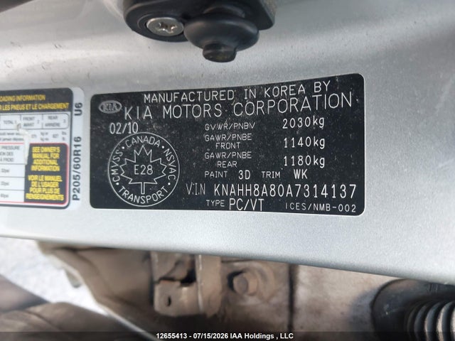 12655413 :رقم المزاد ، KNAHH8A80A7314137 vin ، 2010 Kia Rondo Ex/ex-premium مزاد بيع