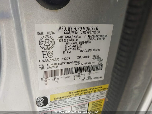 1FMJK1MTXHEA09985 Ford Expedition El Platinum