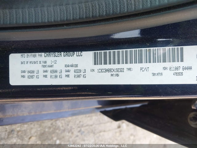Aukcja sprzedaży 2012 Chrysler 200 Lx, vin: 1C3CCBAB9CN192322, numer aukcji: 12662242