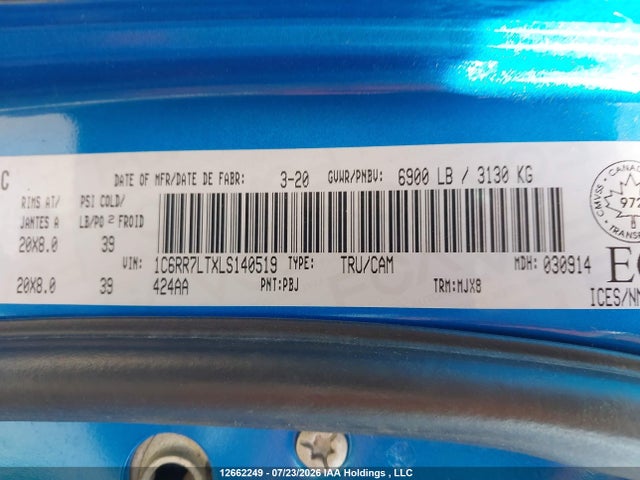2020 Ram 1500 Classic Warlock/slt მანქანა იყიდება აუქციონზე, vin: 1C6RR7LTXLS140519, აუქციონის ნომერი: 12662249