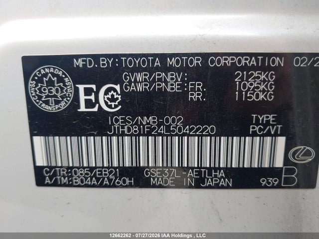 Auction sale of the 2020 Lexus Is 300 300, vin: JTHD81F24L5042220, lot number: 12662262