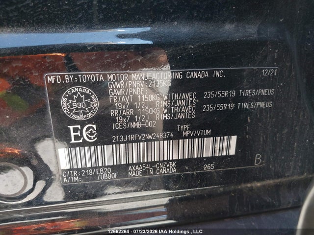 2T3J1RFV2NW248374 Toyota Rav4 Adventure/trd Off Road
