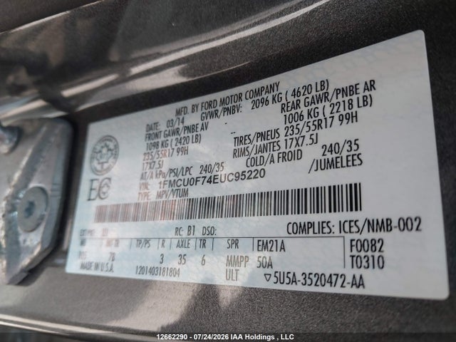 Продажа на аукционе авто 2014 Ford Escape S, vin: 1FMCU0F74EUC95220, номер лота: 12662290