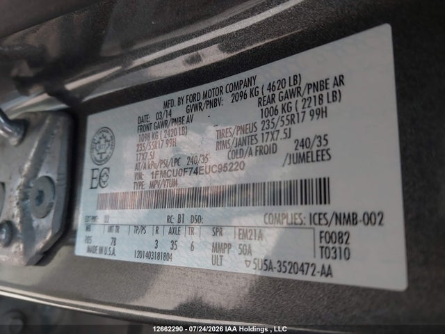 Продажа на аукционе авто 2014 Ford Escape S, vin: 1FMCU0F74EUC95220, номер лота: 12662290