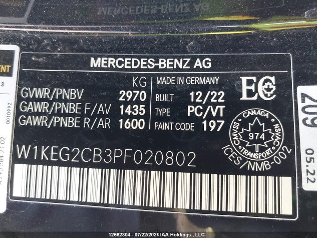 Aukcja sprzedaży 2023 Mercedes-benz Eqe 500 4matic, vin: W1KEG2CB3PF020802, numer aukcji: 12662304