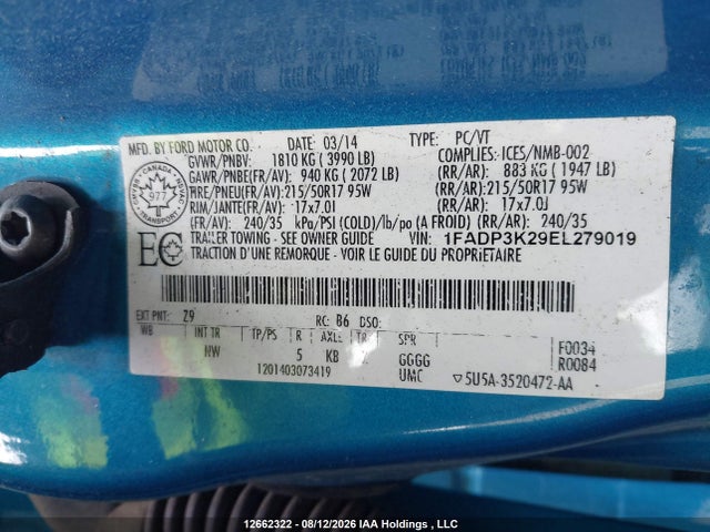 Ford FOCUS SE 2014 1FADP3K29EL279019 Image 9