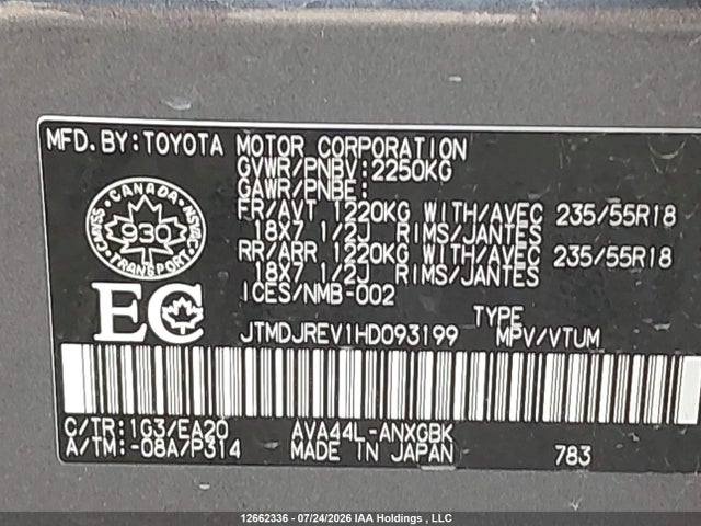 Aukcja sprzedaży 2017 Toyota Rav4 Hybrid Limited, vin: JTMDJREV1HD093199, numer aukcji: 12662336