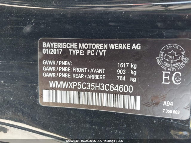 Продаж на аукціоні авто 2017 Mini 3 Door Cooper, vin: WMWXP5C35H3C64600, номер лоту: 12662340