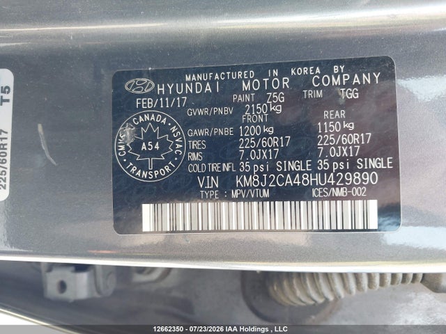 2017 Hyundai Tucson მანქანა იყიდება აუქციონზე, vin: KM8J2CA48HU429890, აუქციონის ნომერი: 12662350