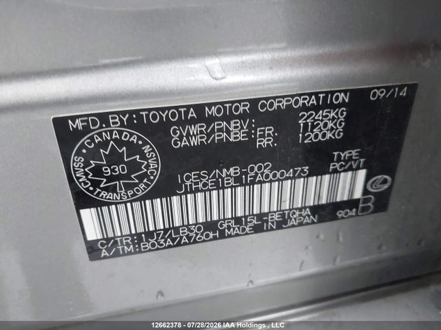 Aukcja sprzedaży 2015 Lexus Gs 350 350, vin: JTHCE1BL1FA000473, numer aukcji: 12662378