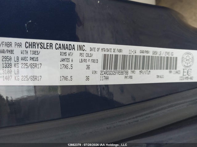 Продаж на аукціоні авто 2015 Dodge Grand Caravan Crew, vin: 2C4RDGDG5FR598788, номер лоту: 12662379