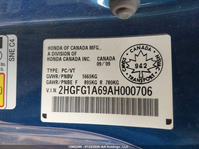Продажа на аукционе авто 2010 Honda Civic Lx Sr, vin: 2HGFG1A69AH000706, номер лота: 12662385