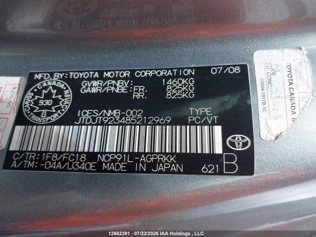 2008 Toyota Yaris მანქანა იყიდება აუქციონზე, vin: JTDJT923485212969, აუქციონის ნომერი: 12662391